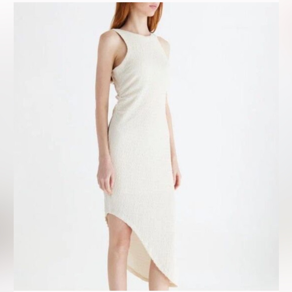 All : Row Cream Textured Asymmetrical Sleeveless Midi Dress Large